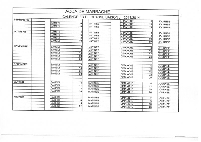 Calendrier chasse 2014-2015 - mairie de Marbache Calendrier chasse 2014-2015 - mairie de Marbache